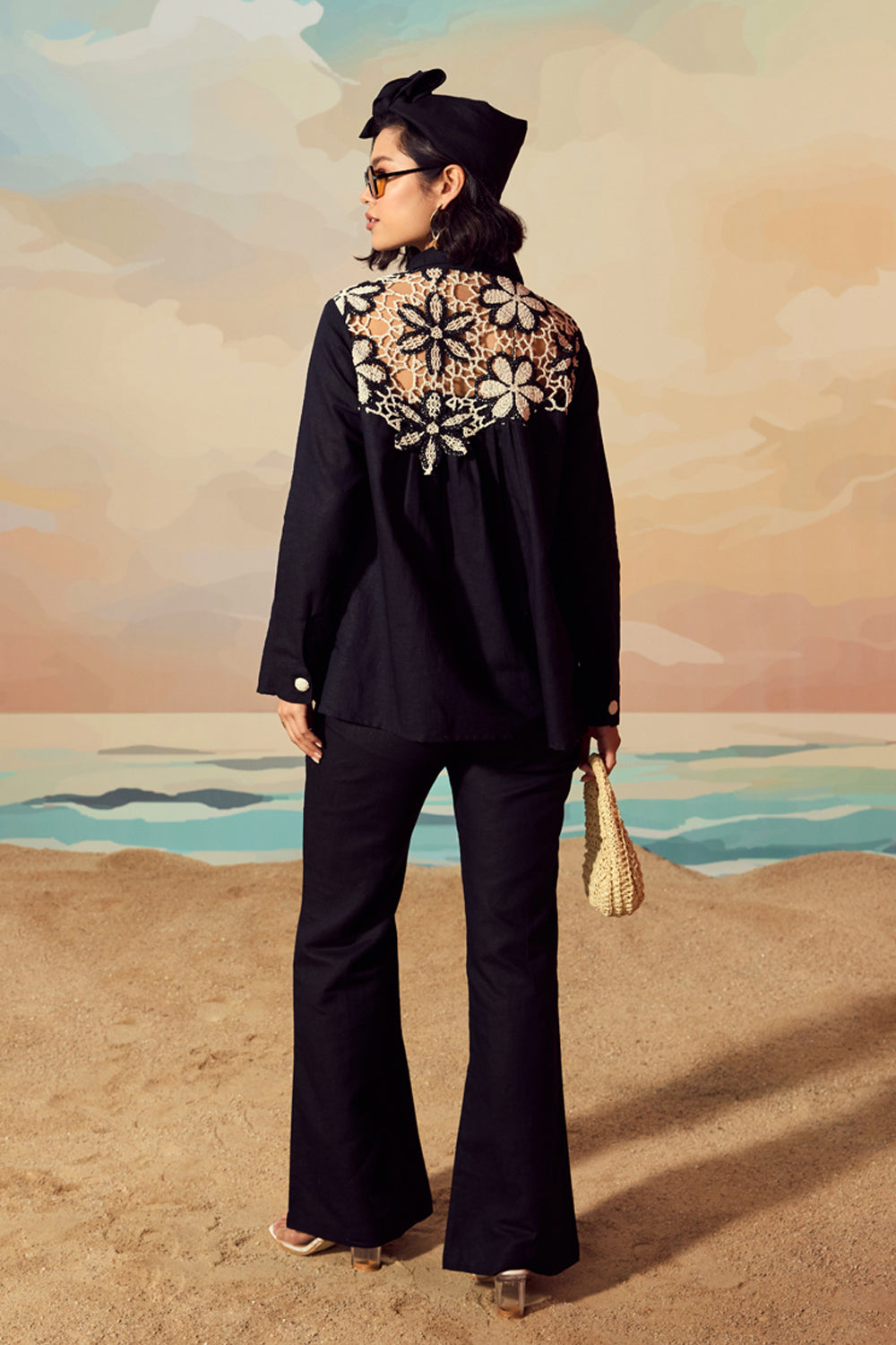 Floral Crochet Linen Pant Set