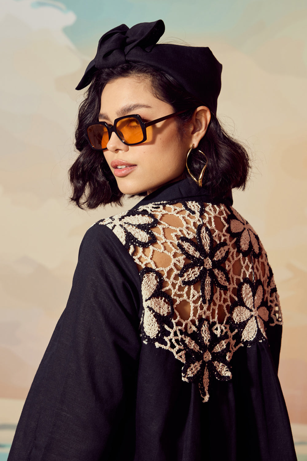 Floral Crochet Linen Pant Set