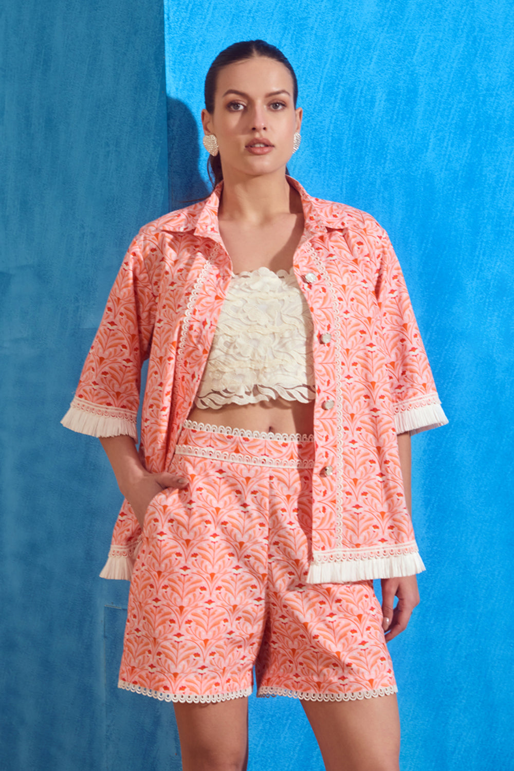 Peach Floral Short Set