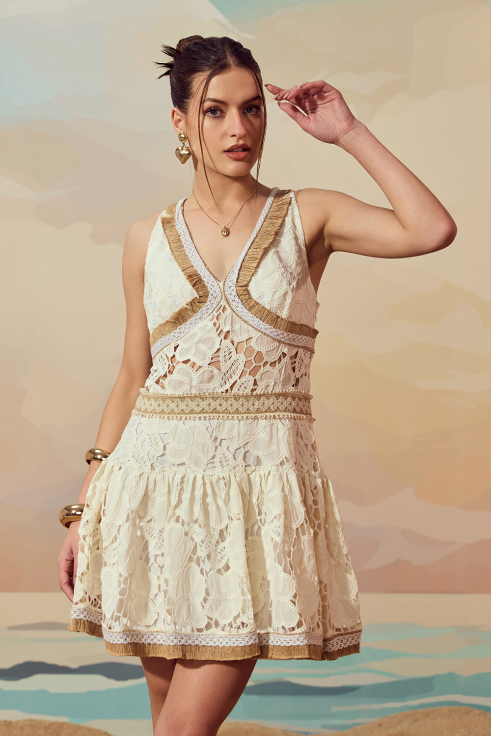 Cutwork Georgette Short Farm Dress