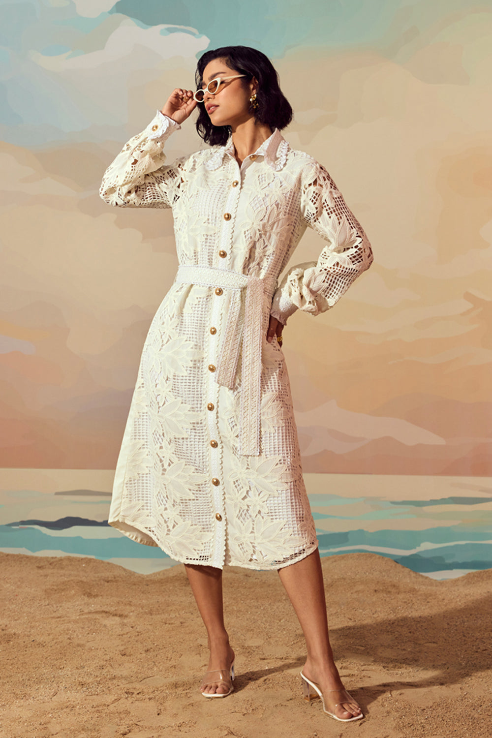 georgette shirt dress Lauren Ralph Lauren Women's Double-Faced Georgette Shirtdress, Navy Blue, 4