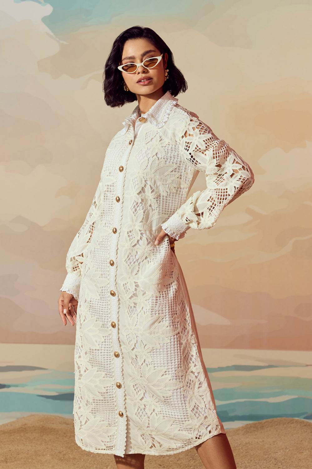 Cutwork Georgette Shirt Dress