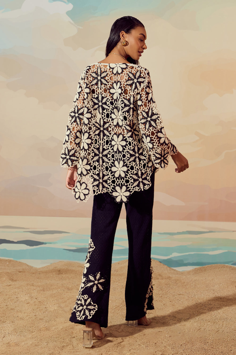 Floral Crochet Jacket With Pants Set