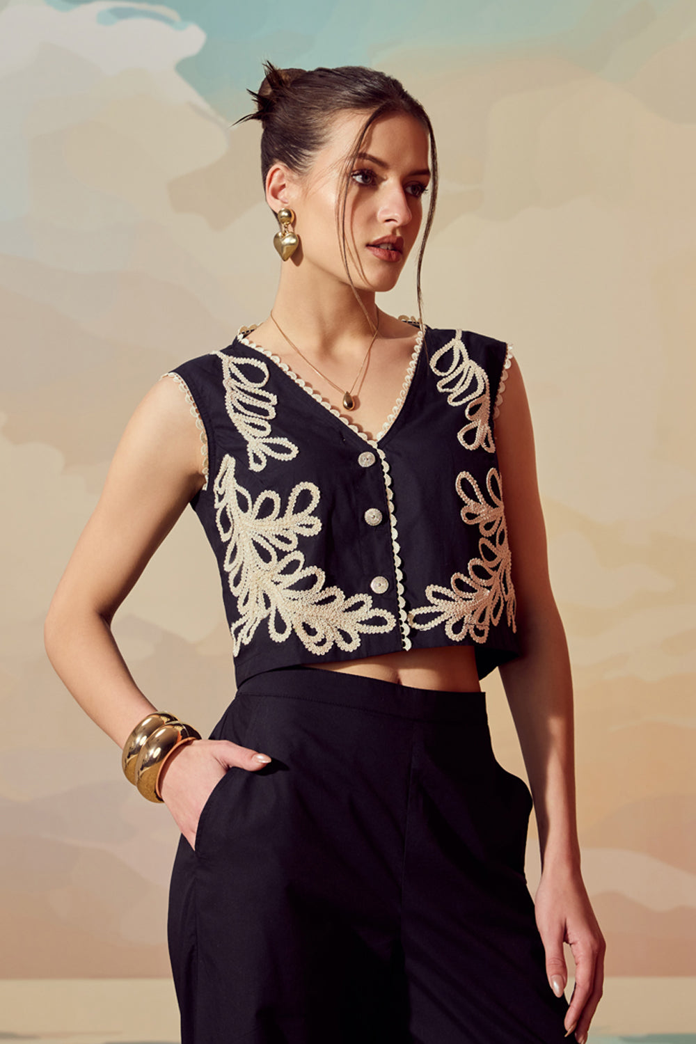 Black Cording Vest Set