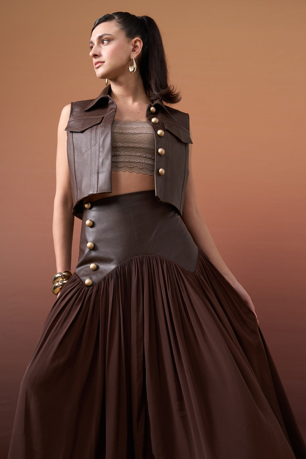 Cocoa Leather Skirt Set