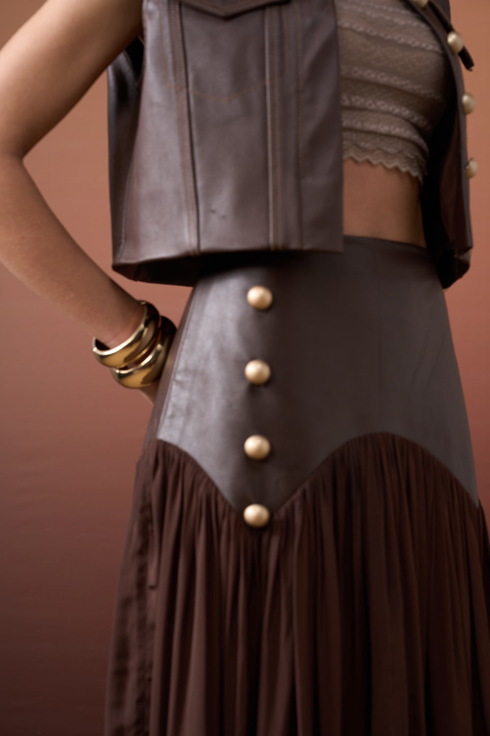 Cocoa Leather Skirt Set