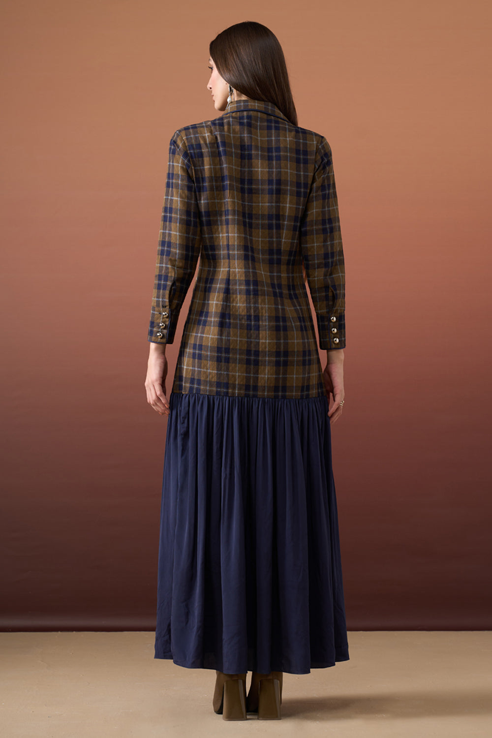 Deep Blue Paid Shirt Dress