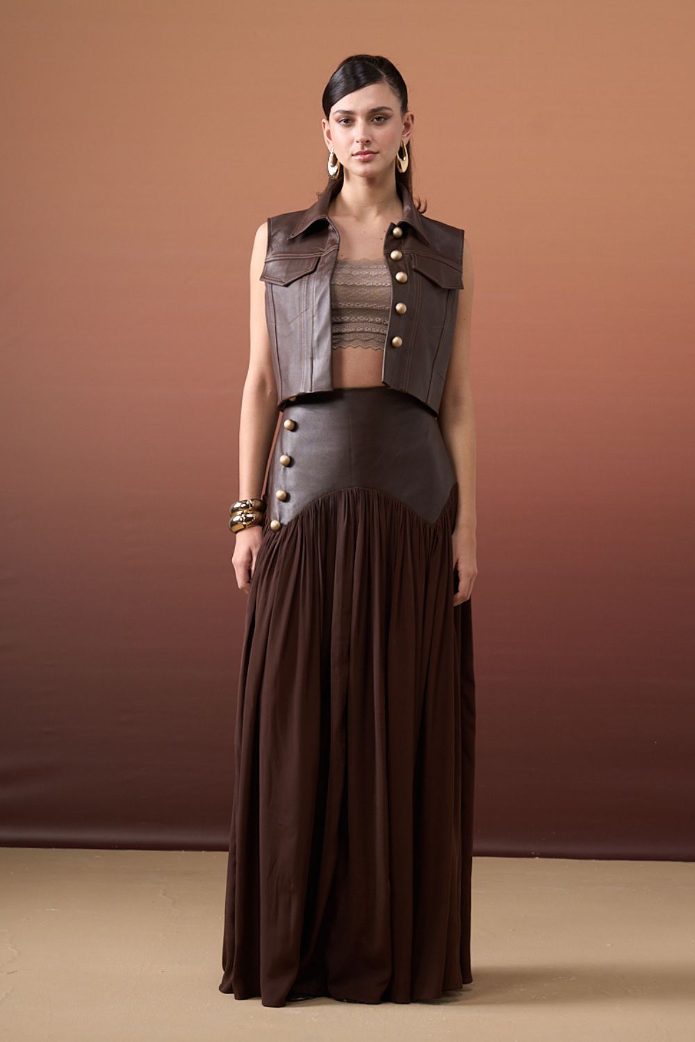 Cocoa Leather Skirt Set