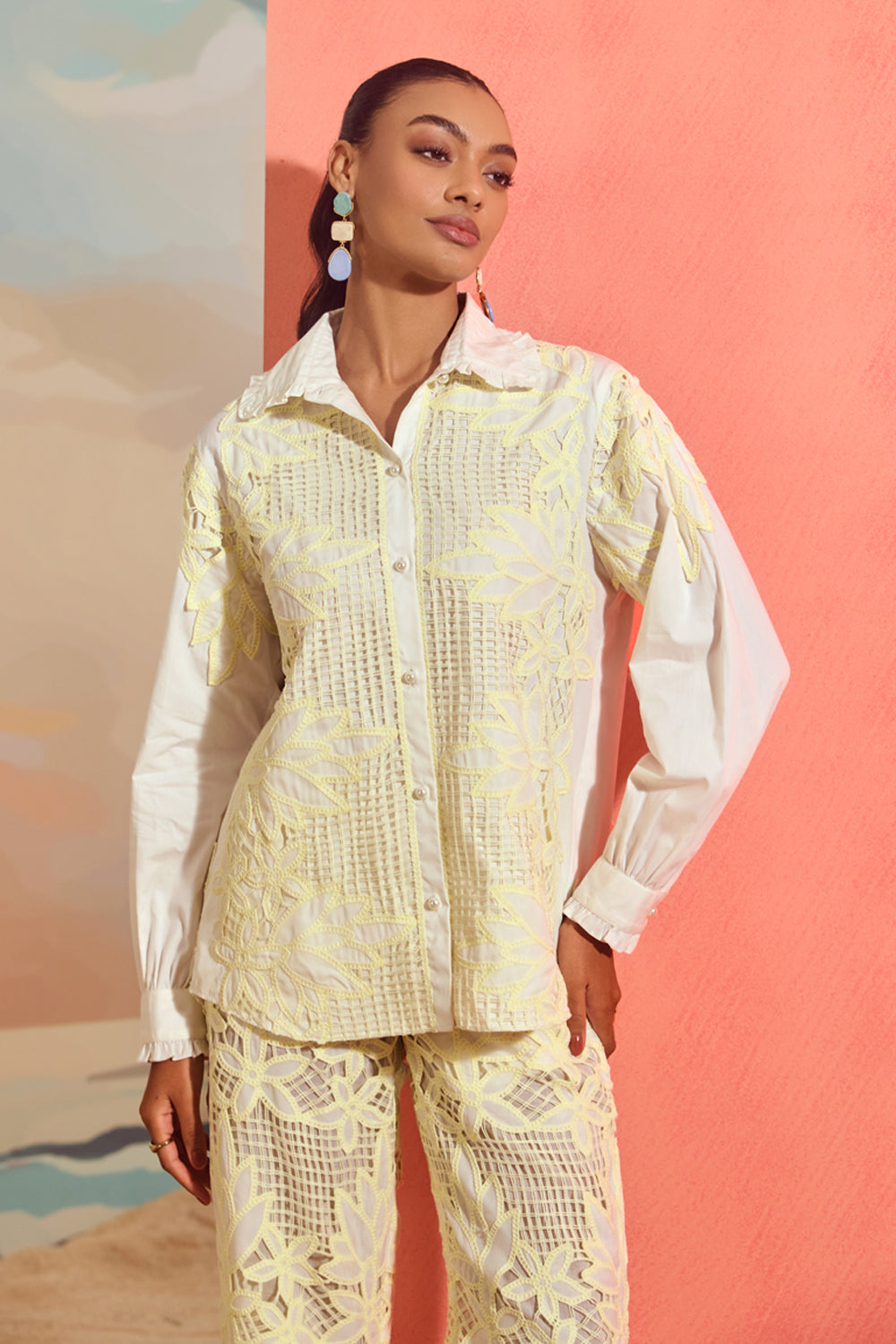 Cutwork Georgette and Cotton Shirt Pant Set