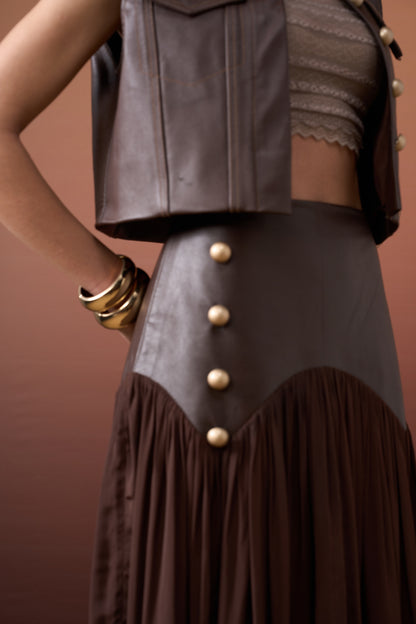Cocoa Leather Skirt Set