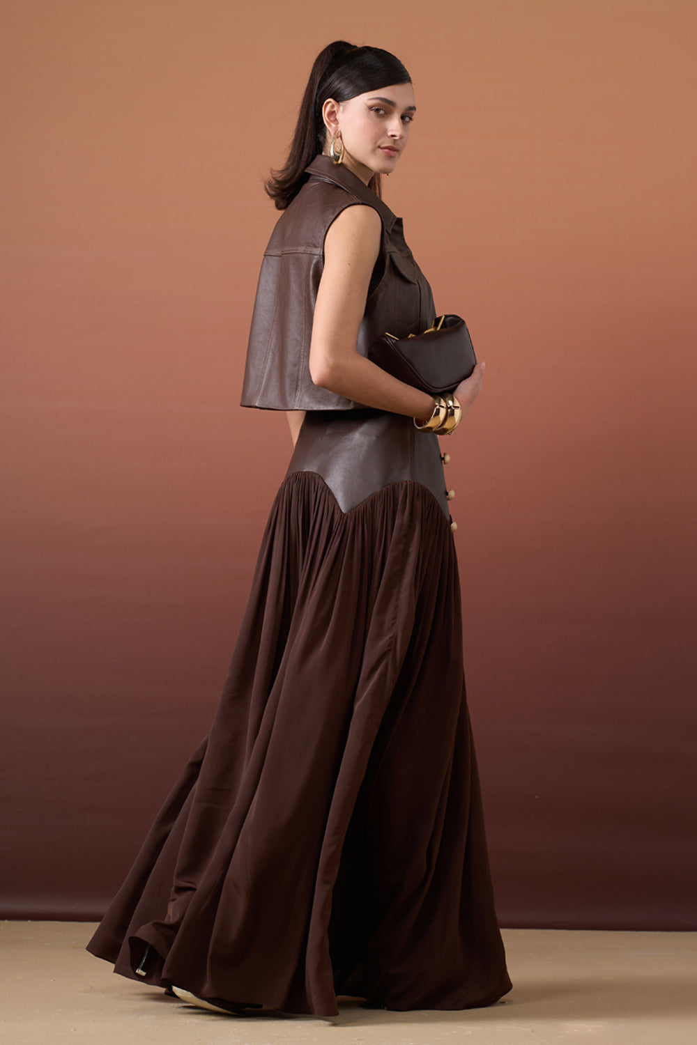 Cocoa Leather Skirt Set