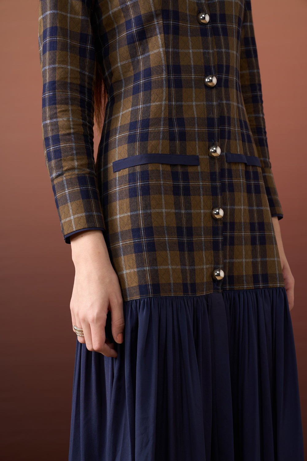 Deep Blue Paid Shirt Dress