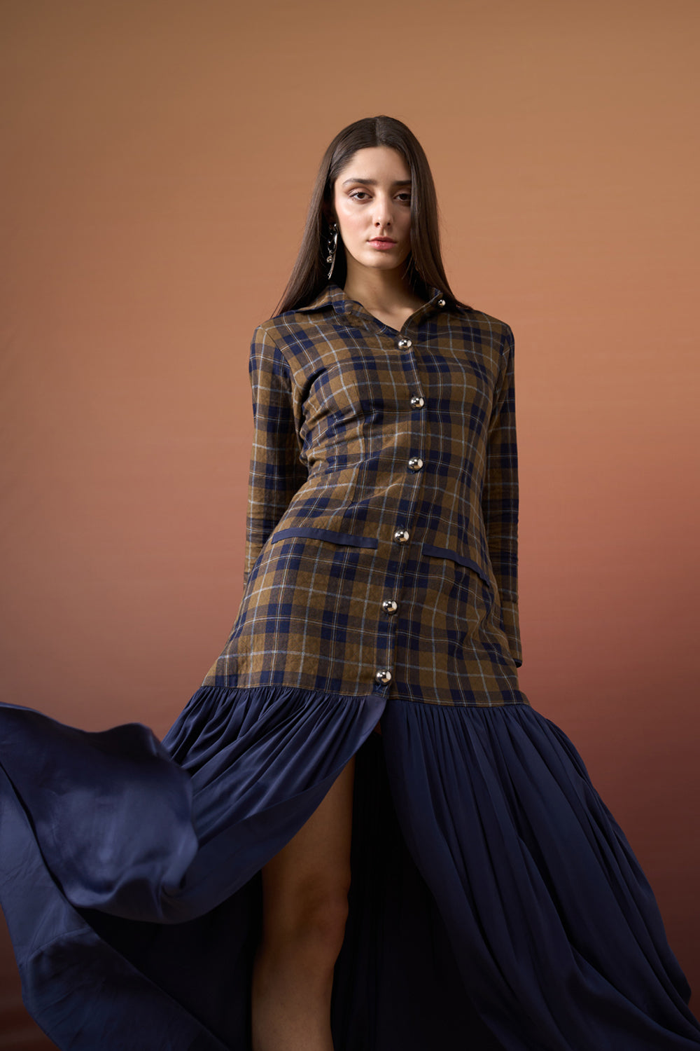 Deep Blue Paid Shirt Dress