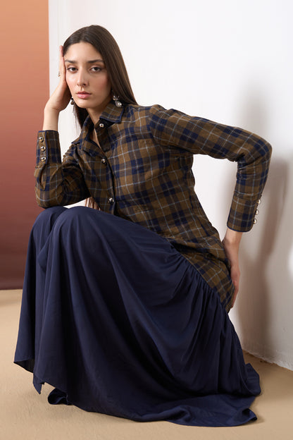 Deep Blue Paid Shirt Dress