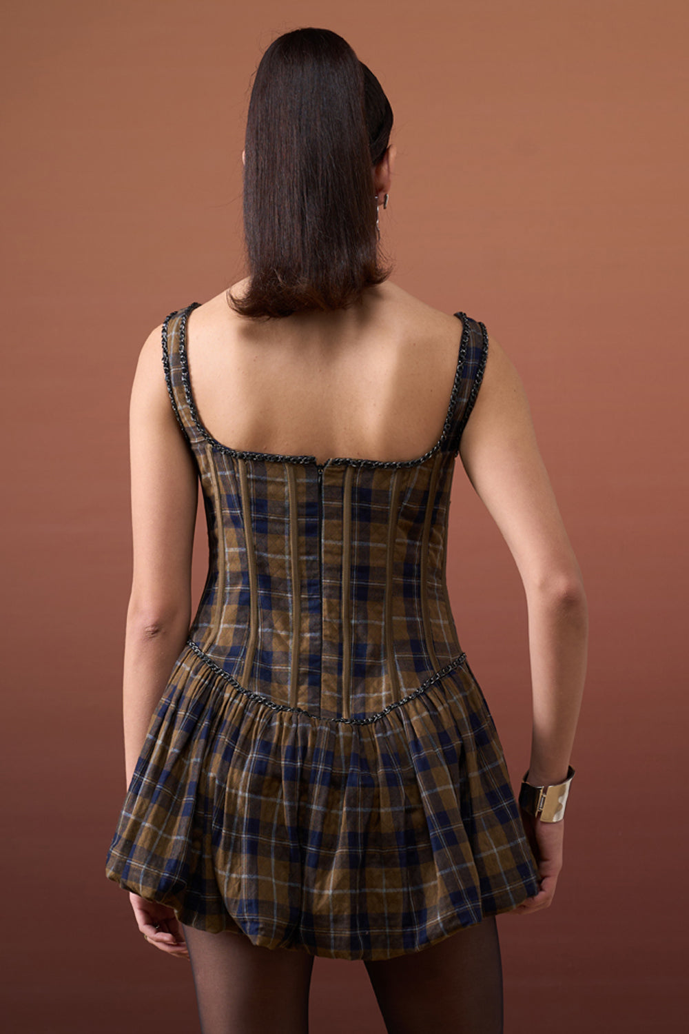 Plaid Corset Balloon Dress