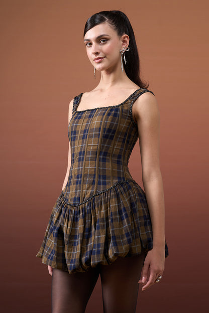 Plaid Corset Balloon Dress