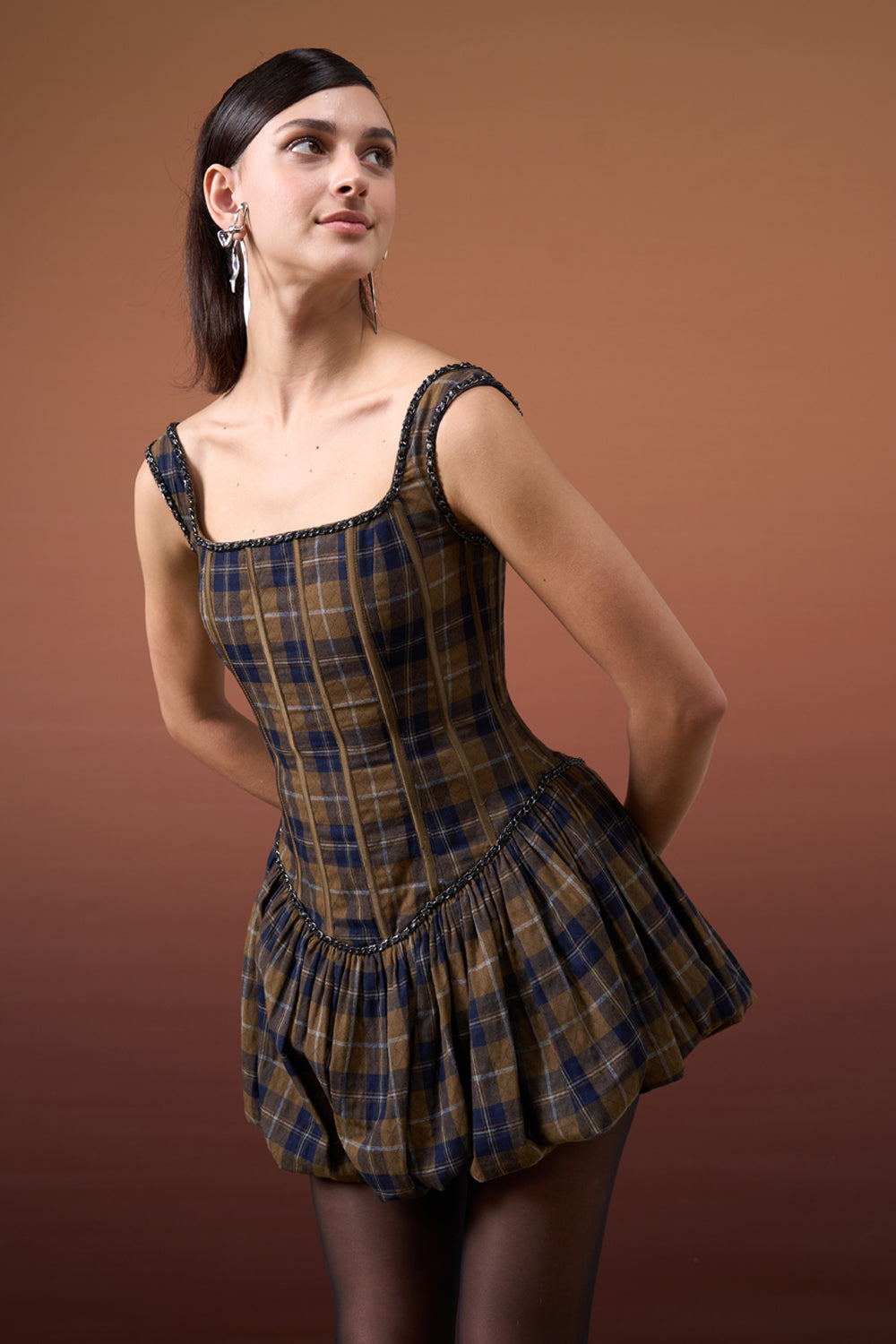 Plaid Corset Balloon Dress
