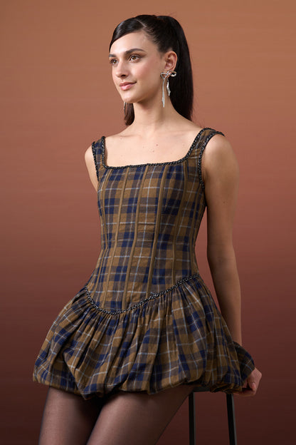 Plaid Corset Balloon Dress
