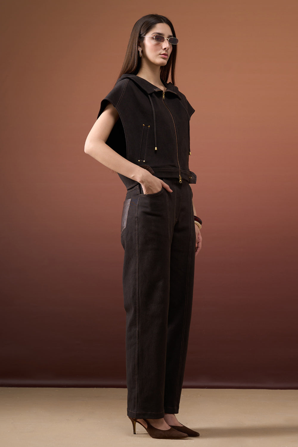 Brown Hoodie Denim Set