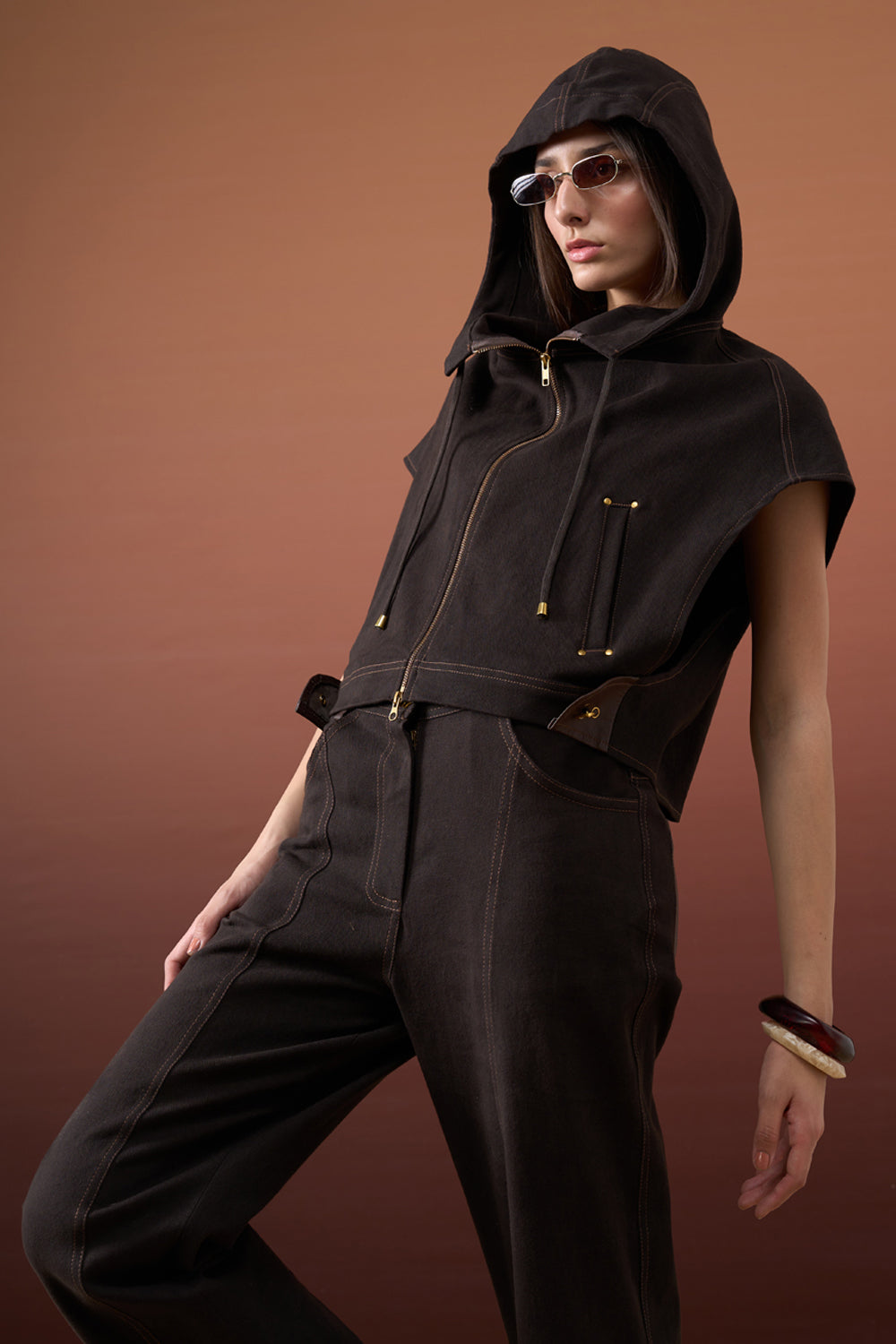 Brown Hoodie Denim Set