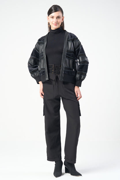 Raven Leather Bomber Jacket