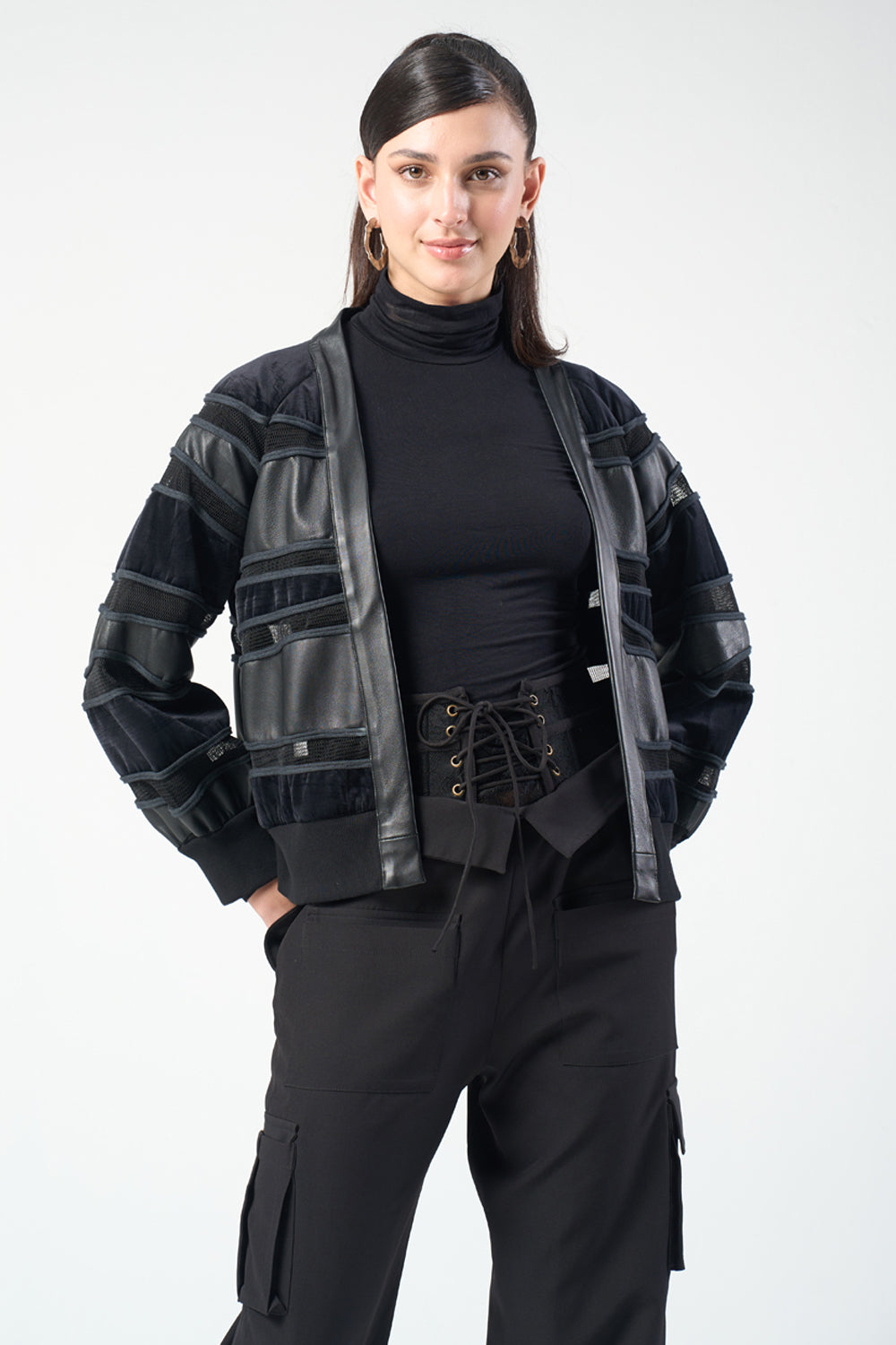 Raven Leather Bomber Jacket