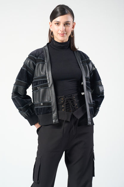 Raven Leather Bomber Jacket