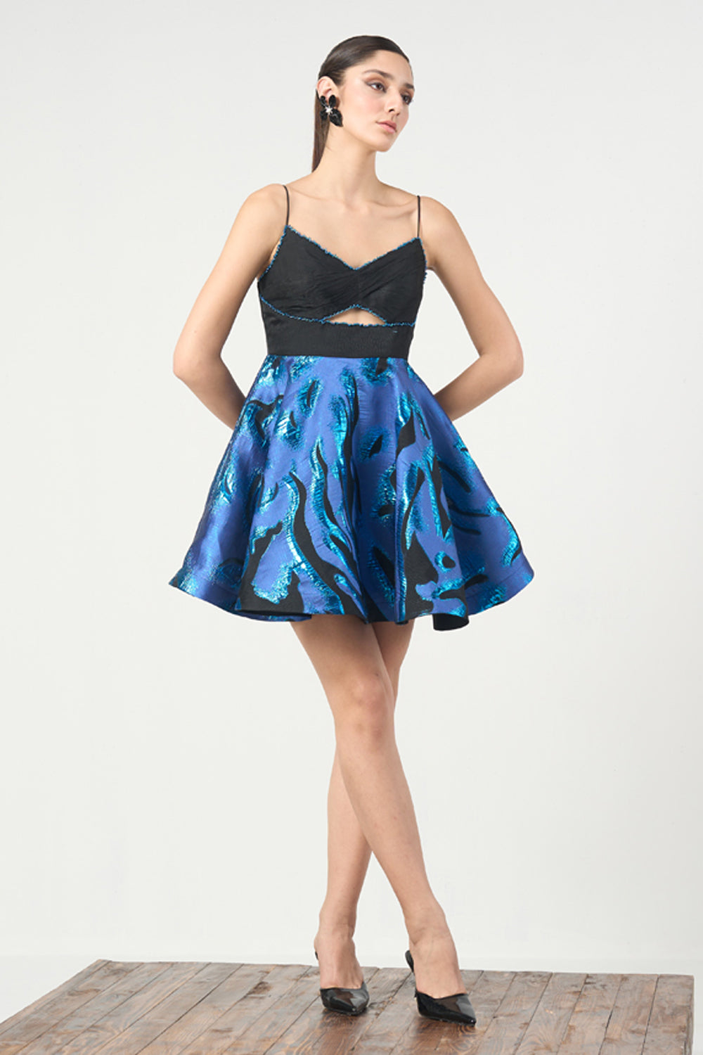 electric blue and black dress Electric Blue & Black Damask Pencil Dress by Eva Franco, Early 2000s Y2K Fashion