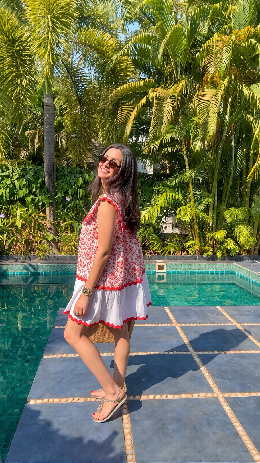 MITALI WADHWA IN OUR RED SCHIFFLI SAILOR DRESS