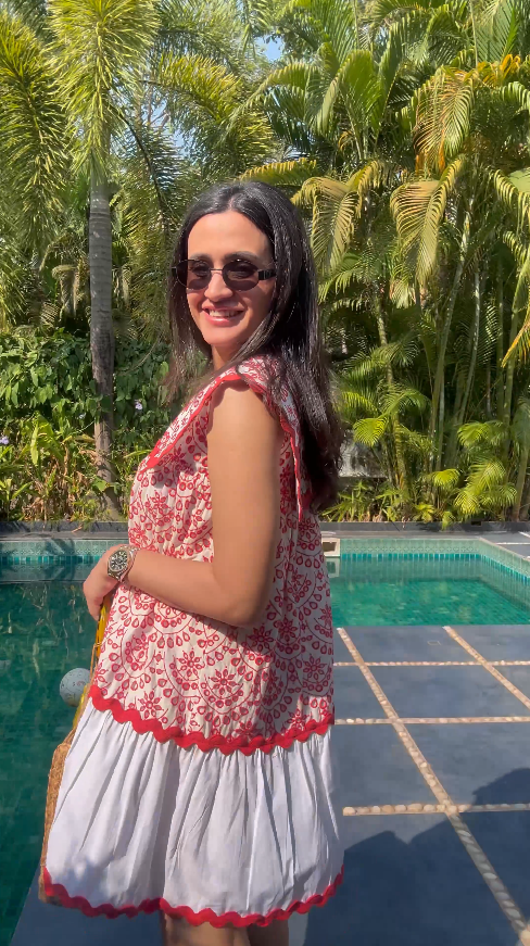 MITALI WADHWA IN OUR RED SCHIFFLI SAILOR DRESS