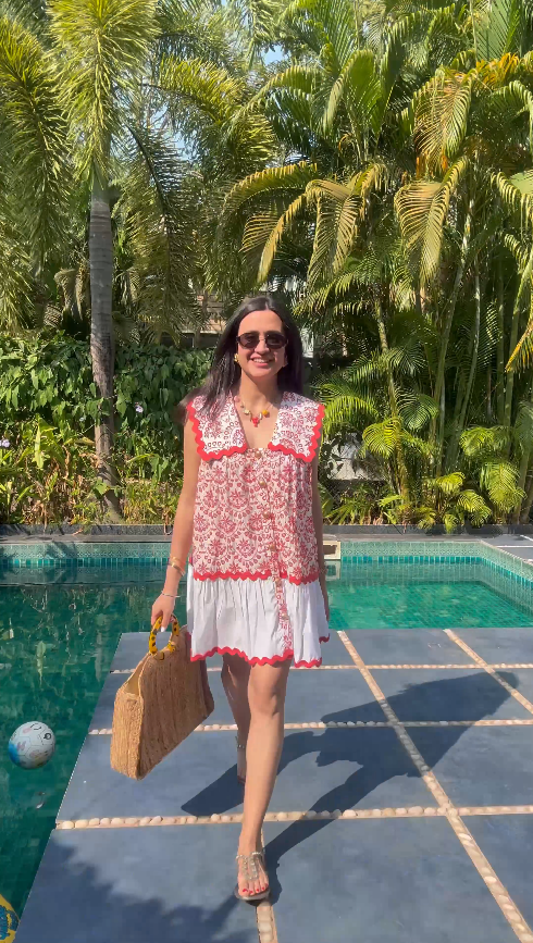 MITALI WADHWA IN OUR RED SCHIFFLI SAILOR DRESS