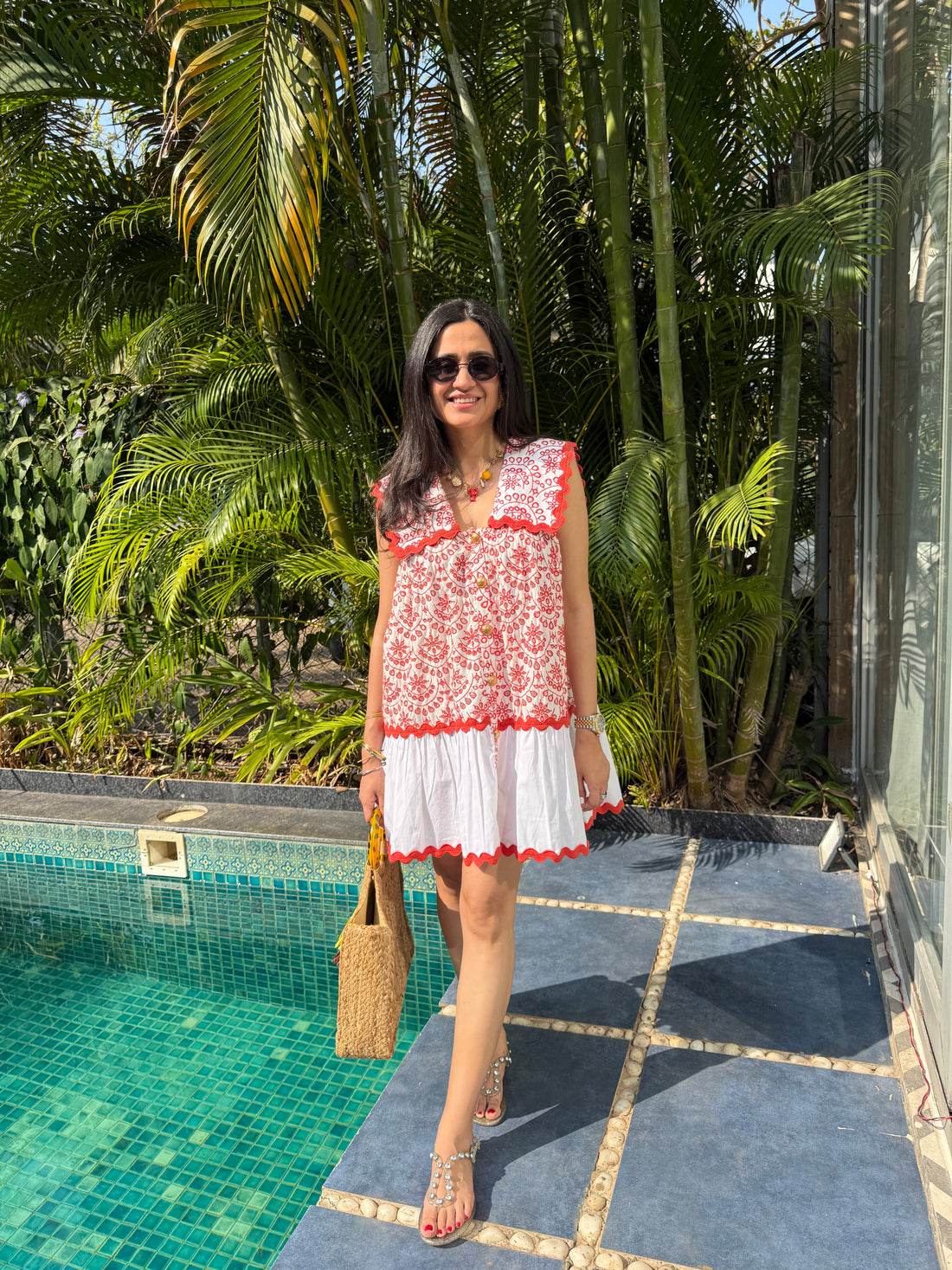 MITALI WADHWA IN OUR RED SCHIFFLI SAILOR DRESS