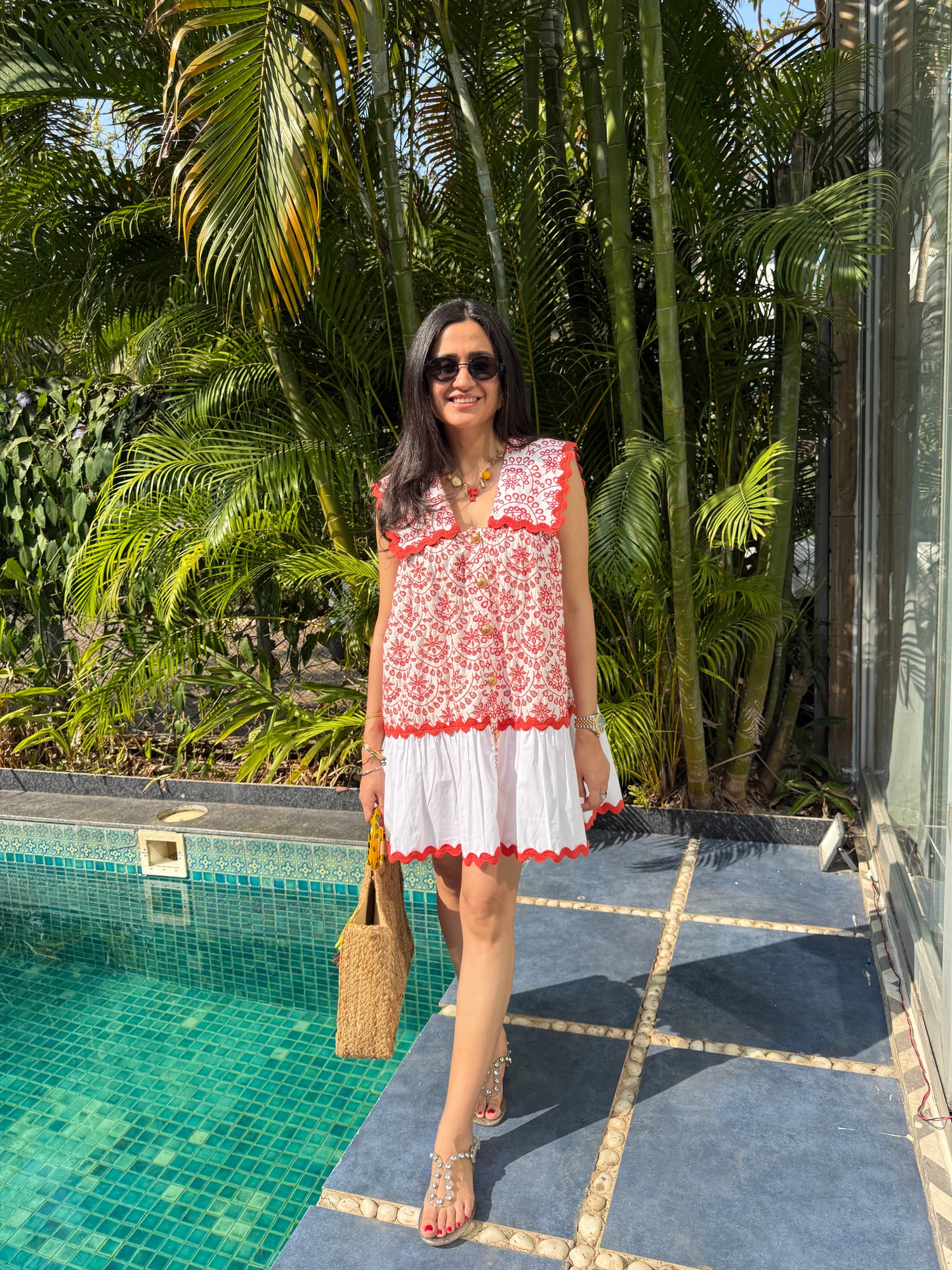 MITALI WADHWA IN OUR RED SCHIFFLI SAILOR DRESS