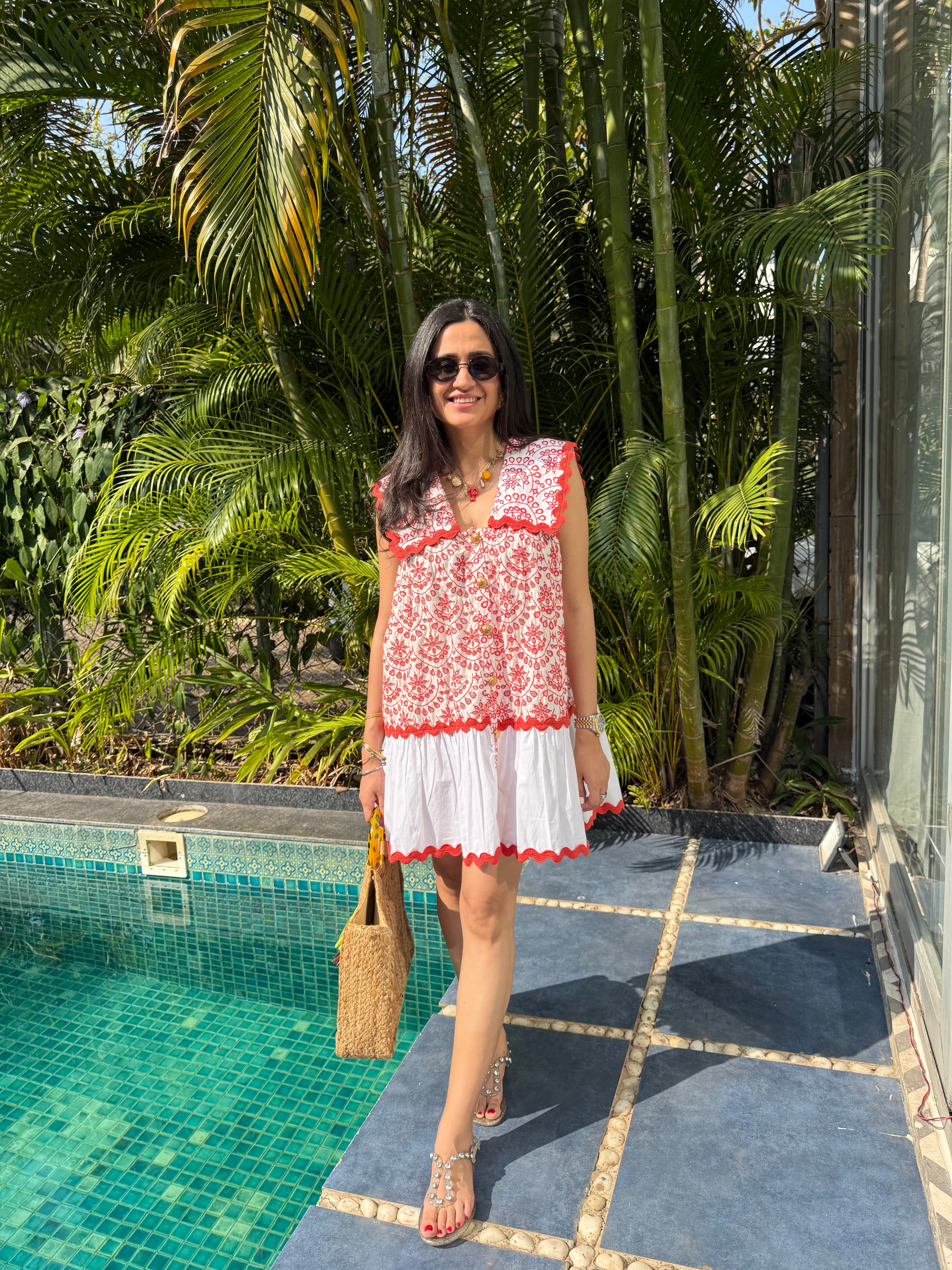 MITALI WADHWA IN OUR RED SCHIFFLI SAILOR DRESS